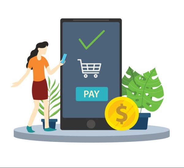 mobile payment business app technology with digital banking concept - vector illustration